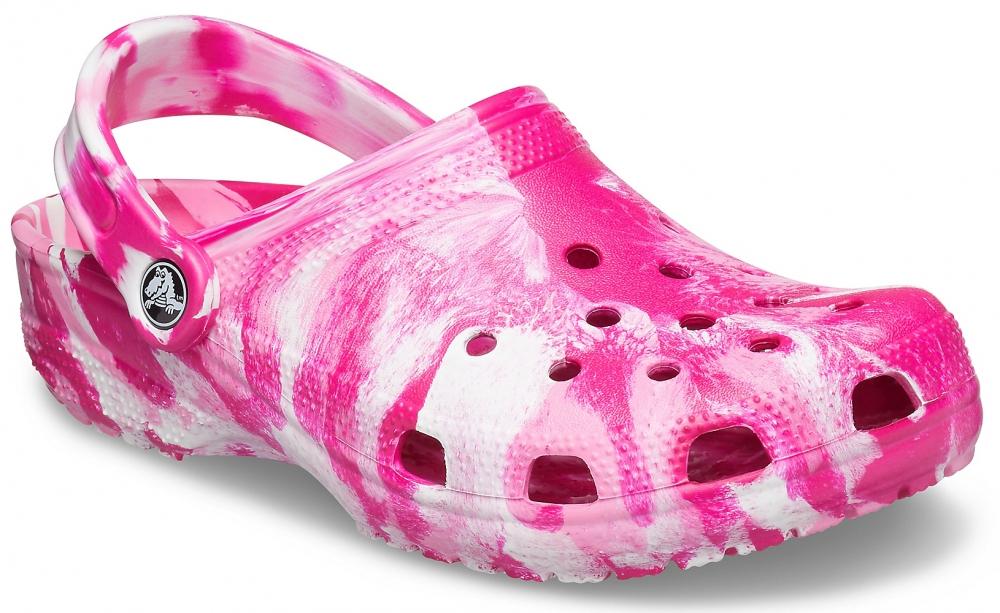 marble crocs pink