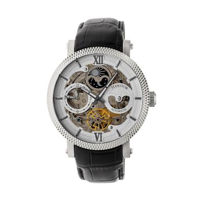 Heritor Automatic Aries Skeleton Leather-Band Watch - Black/White